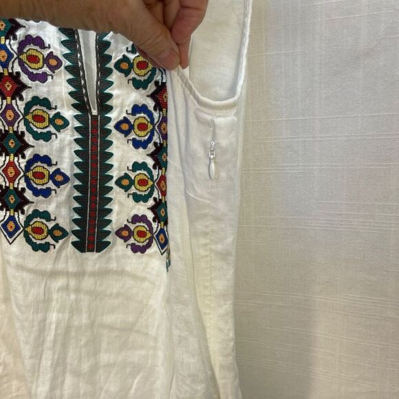 Tory Burch White Embroidered Sleeveless Linen Boho Mini Shift Dress Size Small - Picture 8 of 12